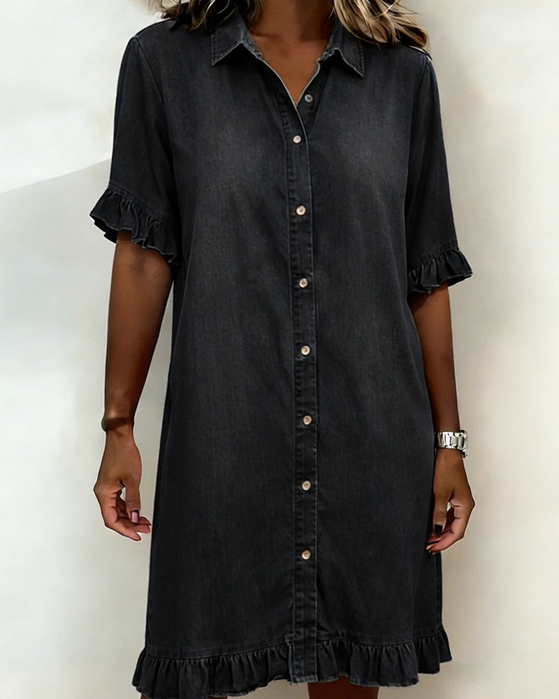 Lolaphyne | Comfortable Denim Dress with Flattering Pleats