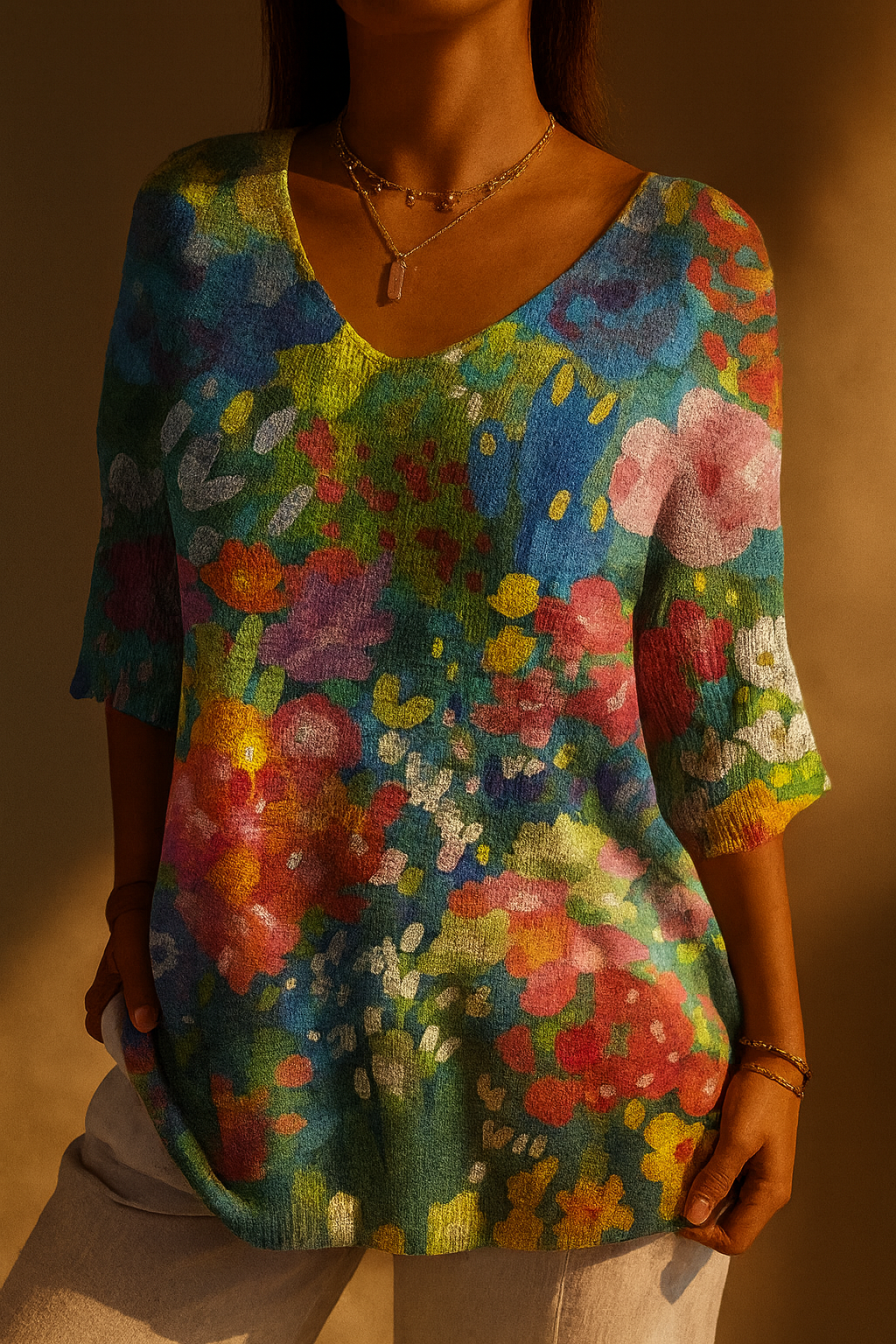 Women's Floral Pattern Knit Pullover