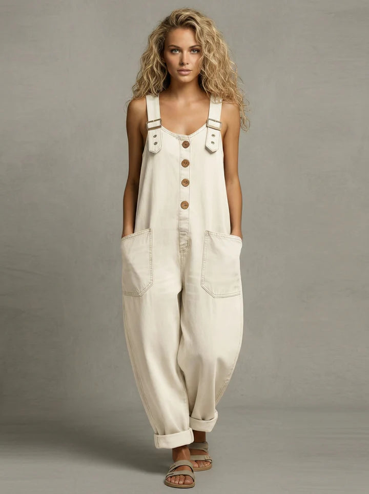 Moxelle | Loose Denim Jumpsuit with Straps and Pockets