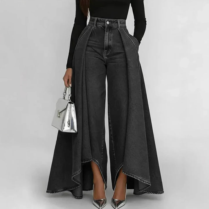 Margaret | High-Waisted Wide Leg Asymmetrical Denim Pants