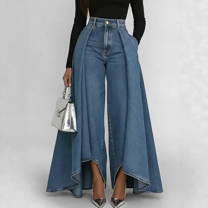 Margaret | High-Waisted Wide Leg Asymmetrical Denim Pants