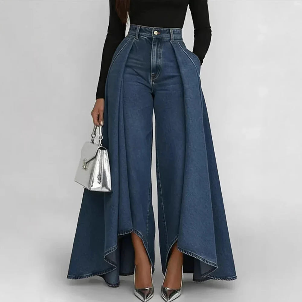 Margaret | High-Waisted Wide Leg Asymmetrical Denim Pants