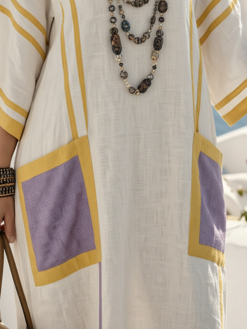 Zafira | Elegant Long Dress with V-Neck, Short Sleeves, and Practical Pockets