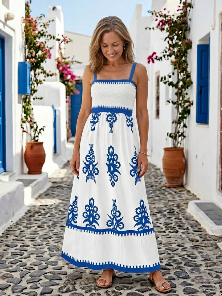 Odelina | Elegant and Comfortable Long Dress with Smocked Bodice, Sleeveless