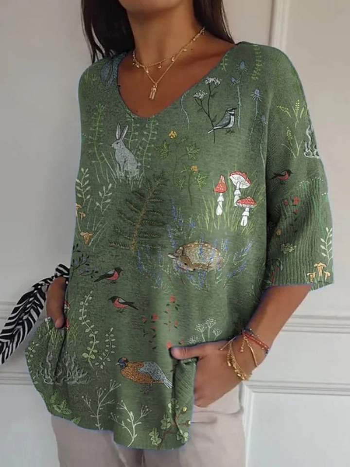 Forest Pattern Sweater with Animals for Women