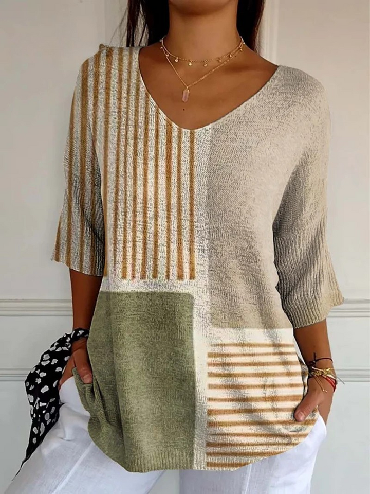 Casual Knit Sweater with Abstract Geometric Pattern for Women