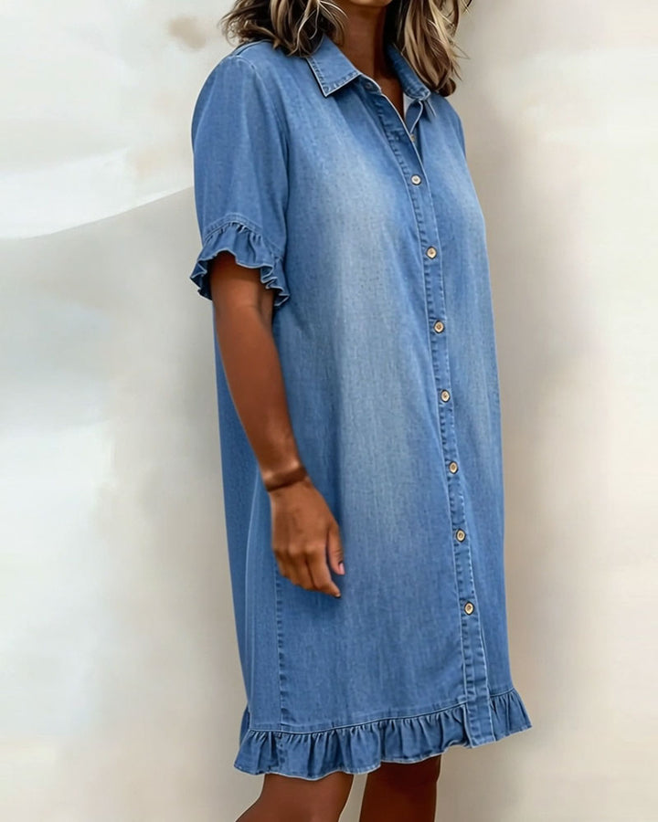Lolaphyne | Comfortable Denim Dress with Flattering Pleats