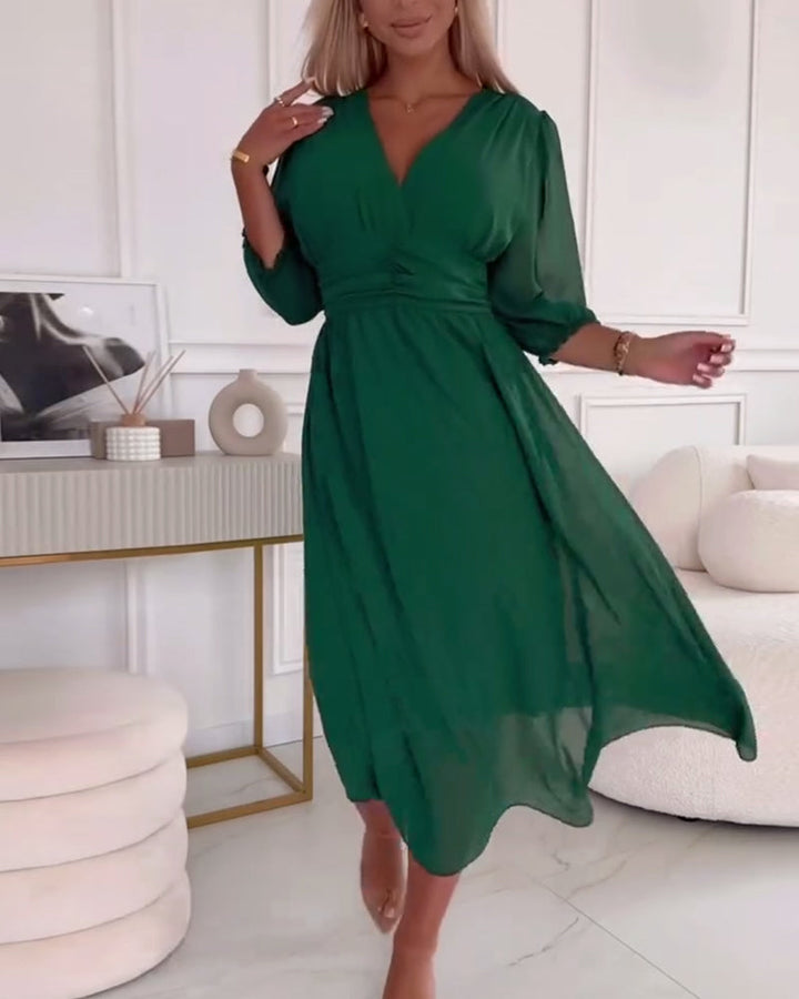 Dianne™ | Solid Waist V-Neck Dress