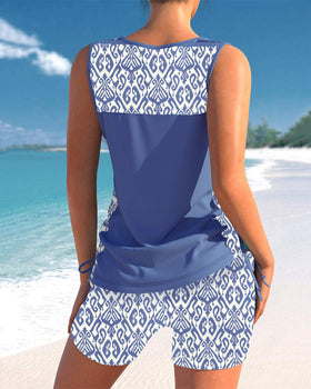 Tankinis with Geometric Pattern and V-Neck