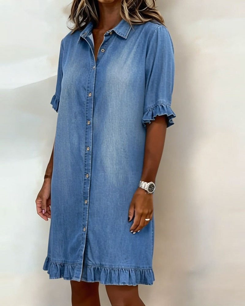 Lolaphyne | Comfortable Denim Dress with Flattering Pleats