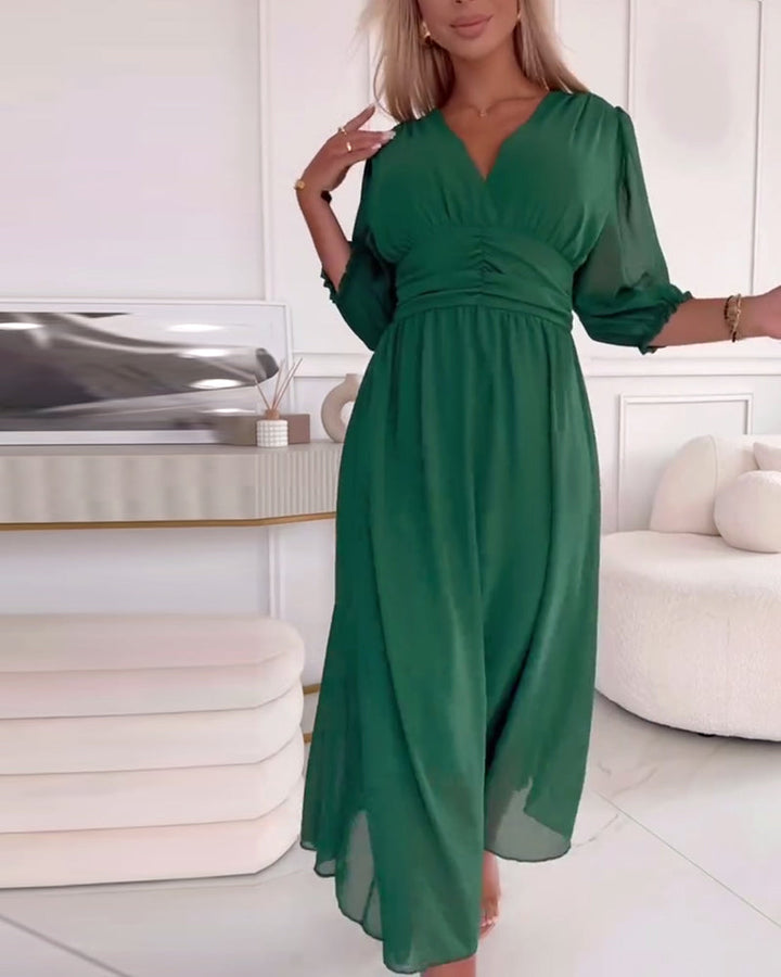 Dianne™ | Solid Waist V-Neck Dress
