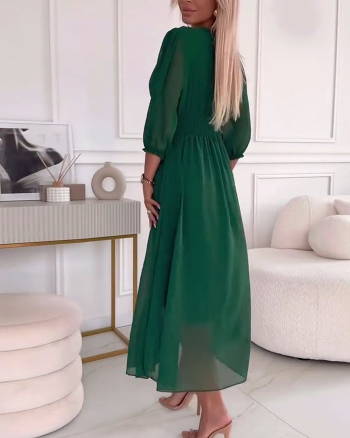 Dianne™ | Solid Waist V-Neck Dress