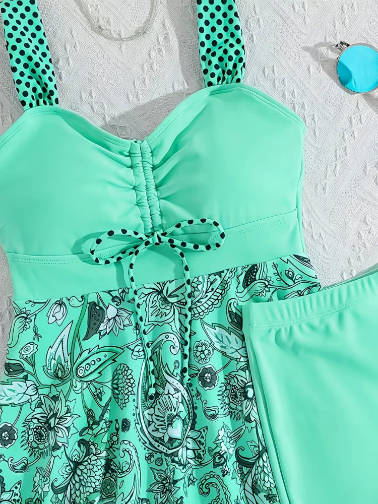 mint | Floral swimsuit set that covers the belly