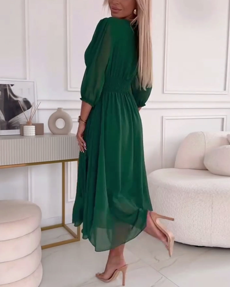 Dianne™ | Solid Waist V-Neck Dress