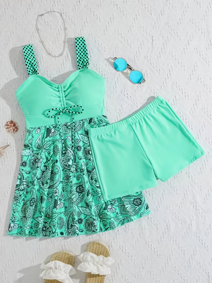 mint | Floral swimsuit set that covers the belly