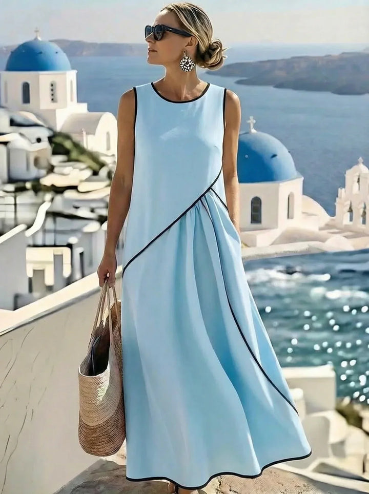 Soleia | Elegant and Flowing Long Dress, Sleeveless with Round Neck