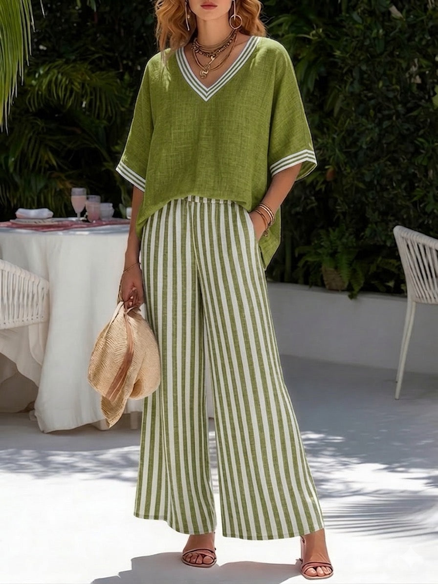 Amélia | Striped Linen and Cotton Set, Elegant and Casual