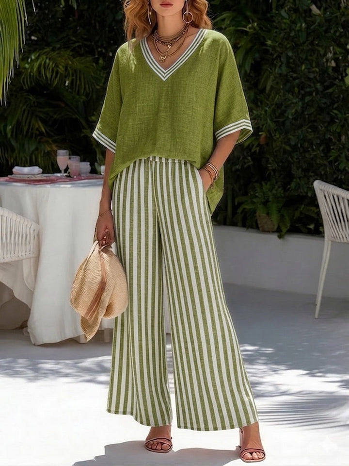 Amélia | Striped Linen and Cotton Set, Elegant and Casual
