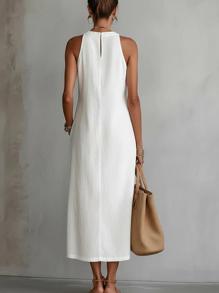 Francine | Linen Midi Dress with Collar