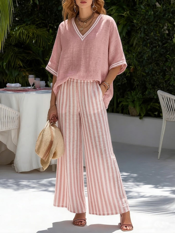 Amélia | Striped Linen and Cotton Set, Elegant and Casual