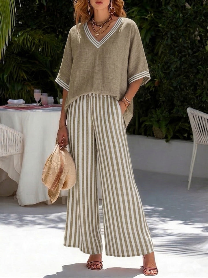 Amélia | Striped Linen and Cotton Set, Elegant and Casual