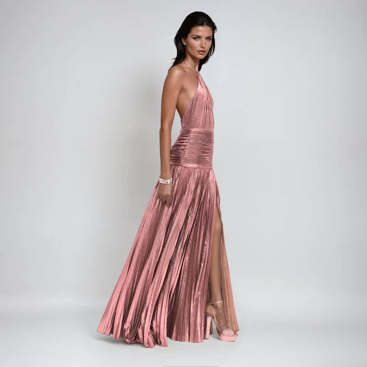 Emma | Metallic Backless Halter Dress
