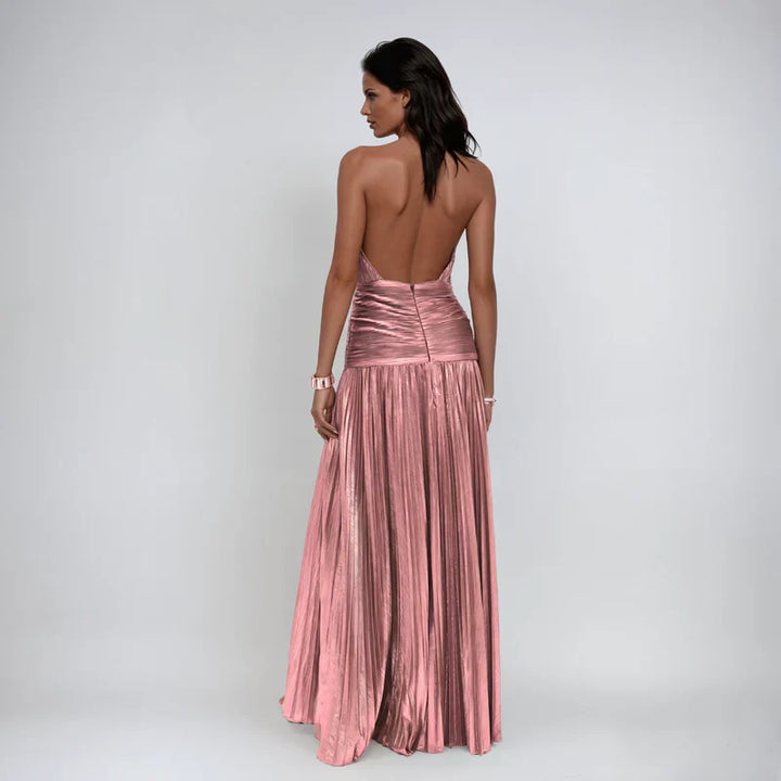 Emma | Metallic Backless Halter Dress