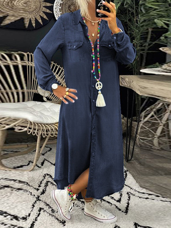 Helen | Elegant Casual Long Denim Shirt Dress