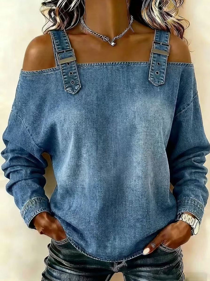 Sandra | Long Sleeve Off-Shoulder Denim Top
