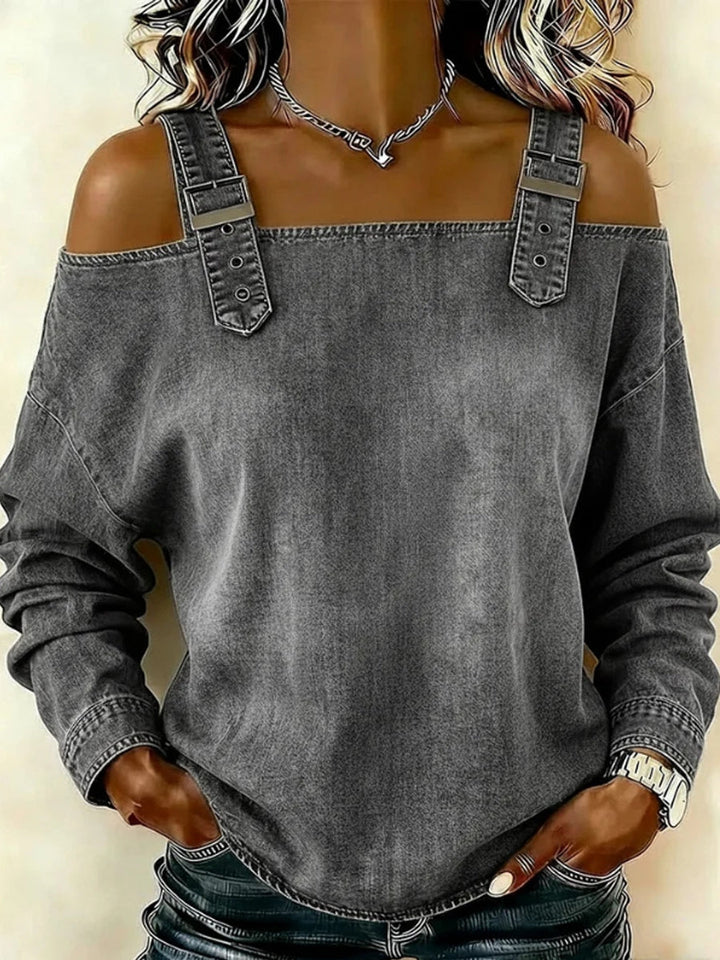 Sandra | Long Sleeve Off-Shoulder Denim Top